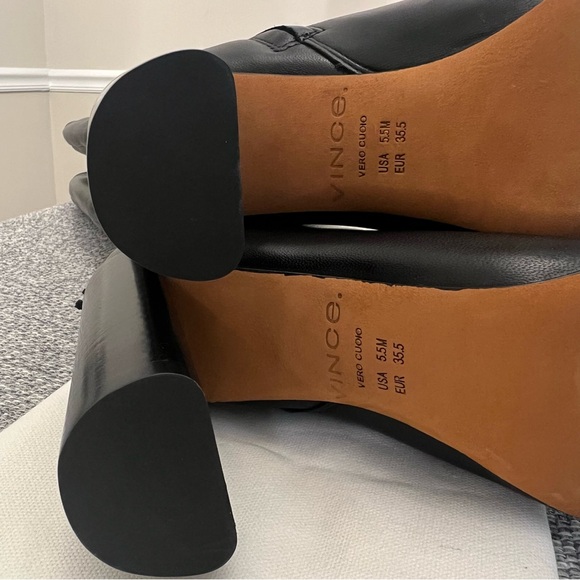 Vince Pilar Black Leather Knee Tall Boot Zip Block Stacked Heel 5.5M 35.5M - Picture 5 of 10